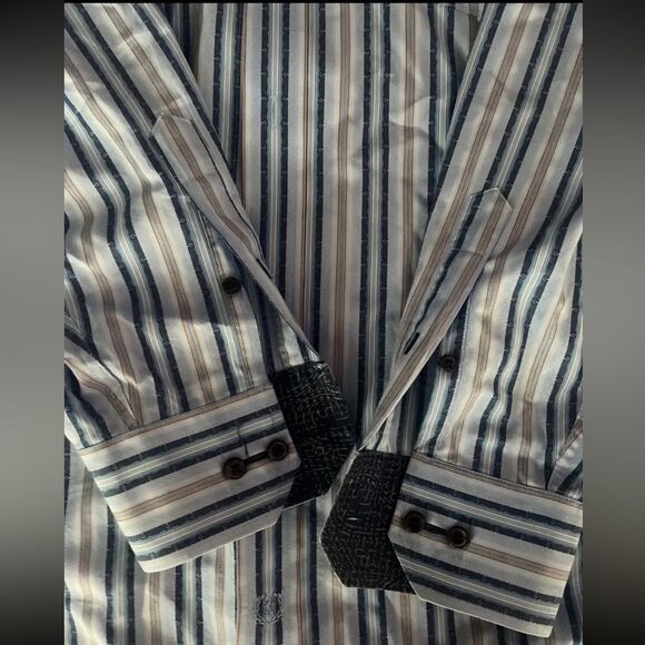 Bugatchi Uomo Men's Blue Striped Cotton Casual Shirt L Large - Picture 2 of 6